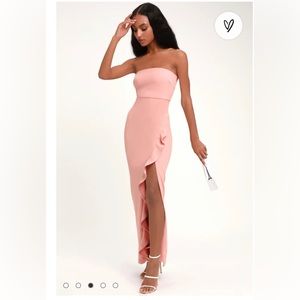 After Hours Blush Pink Strapless Ruffled Maxi Dress
